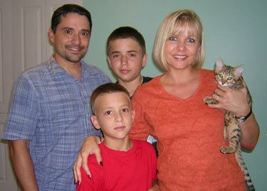 family portrait with bengal cat